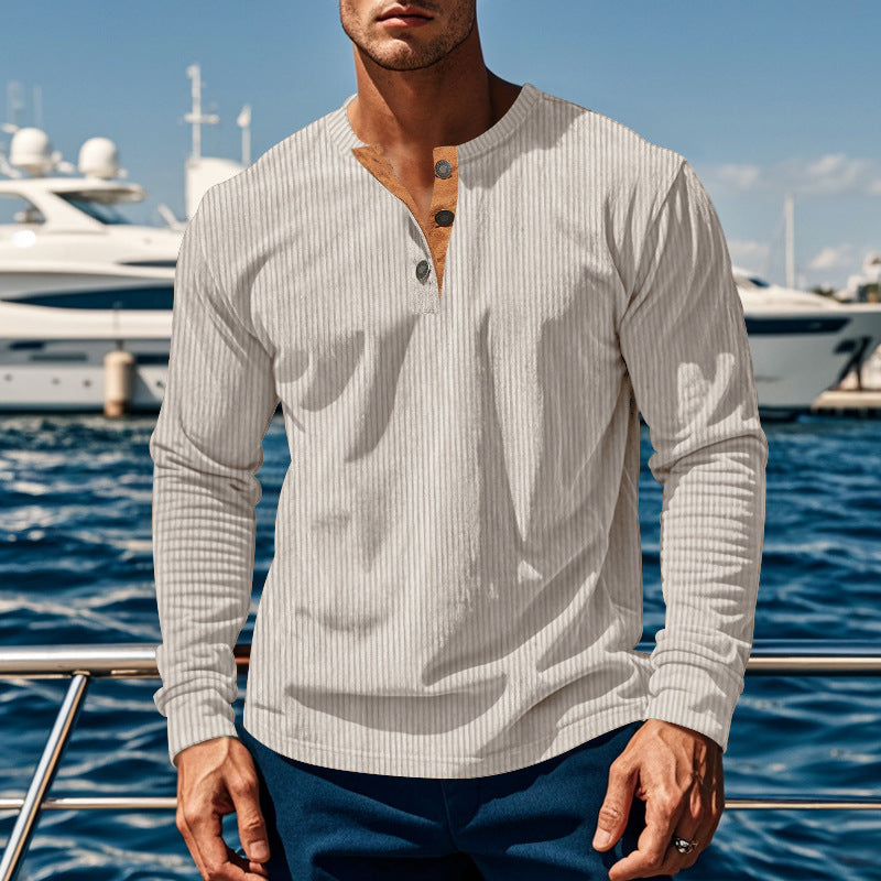 Herren Langarmshirt Modisch Strukturiert Knöpfe