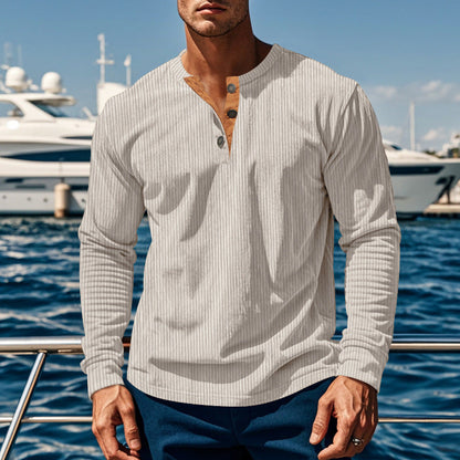 Herren Langarmshirt Modisch Strukturiert Knöpfe