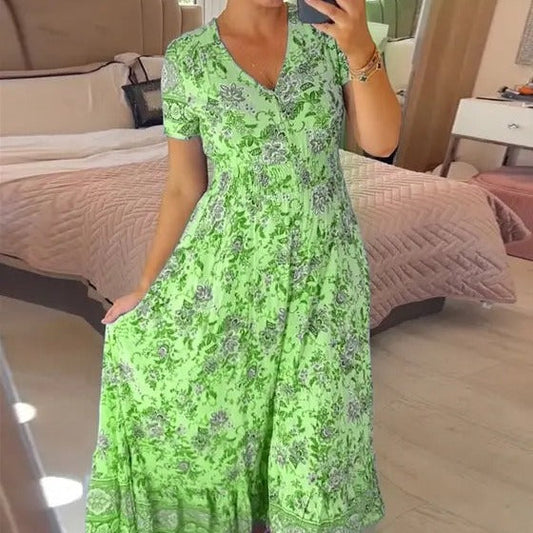 BerlinGlamour bedrucktes Strandkleid mit V-Ausschnitt