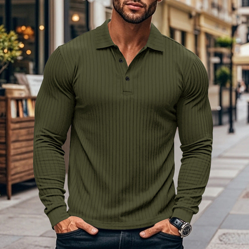 Herren Langarmshirt mit Rippenmuster Elegant Grau