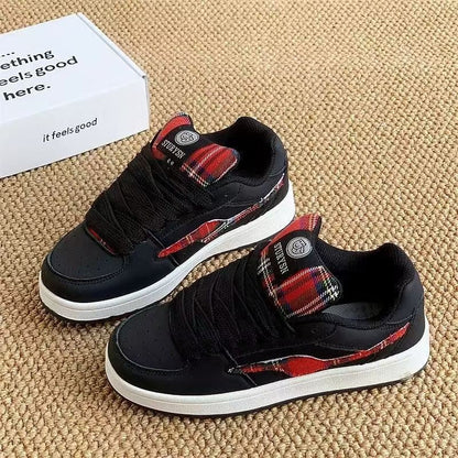 Damen Sneaker Sportlich Kariert Rutschfest