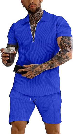 Herren Sportset Oberteil Shorts Strukturiert Modern