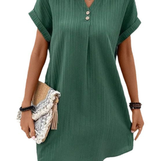 Kurzarm Kleid Damen Sommerkleid Knopfleiste Modern