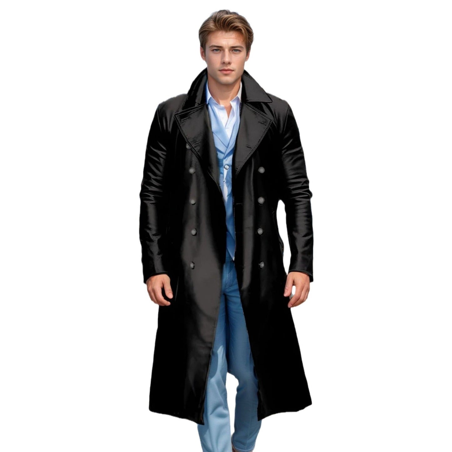 Herren Trenchcoat Elegant Glänzend Lang