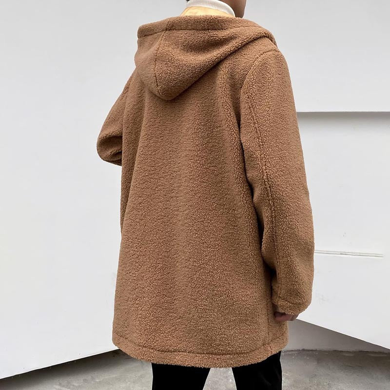 Herren Fleecejacke Kapuze Taschen Warm