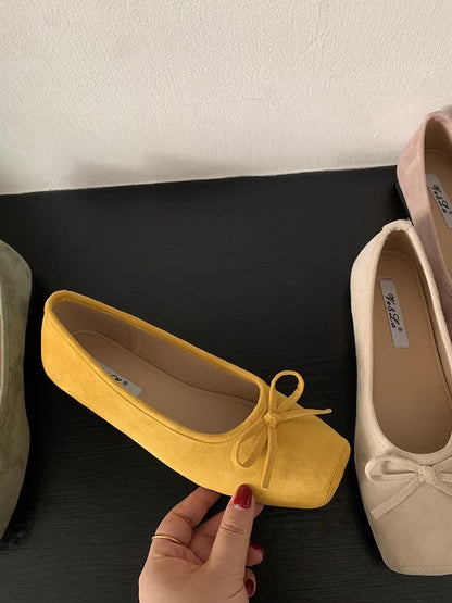 Damen Ballerinas Wildleder mit Schleifendetail Elegante Schuhe