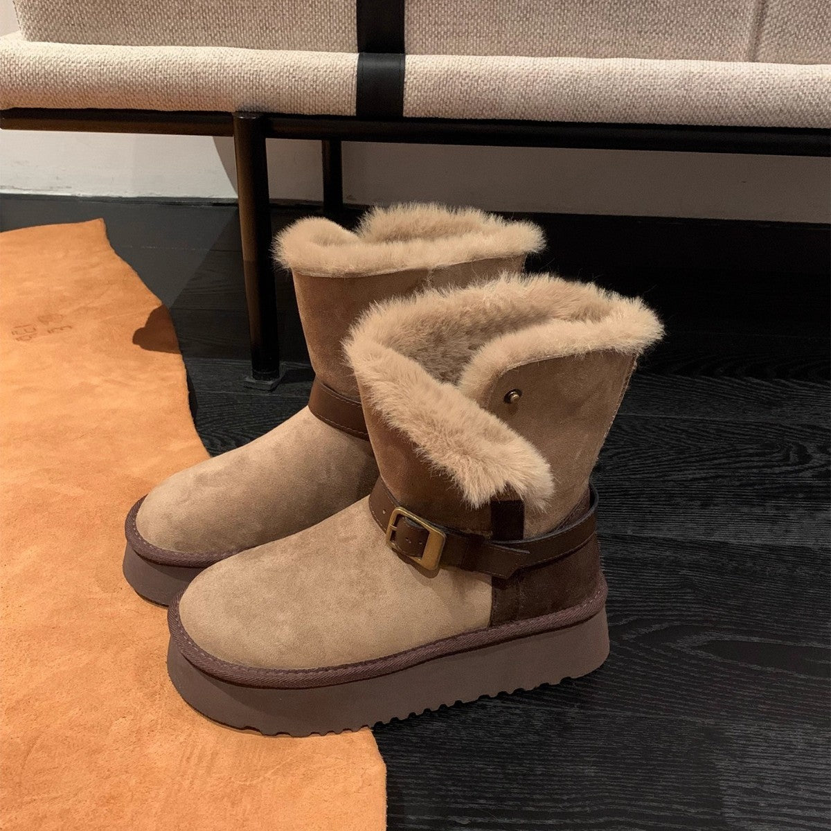 Damen Winterstiefel Warm Kuschelig mit Fellinnensohle