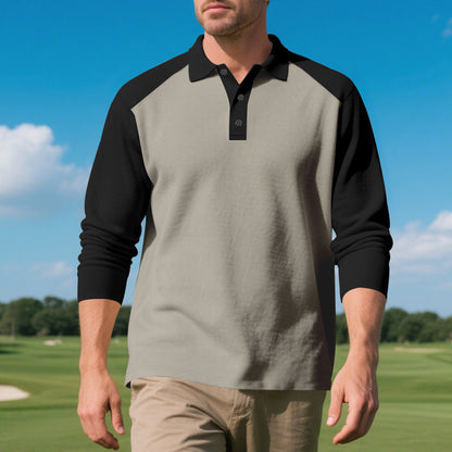 Herren Poloshirt Langarm atmungsaktiv Kontrastärmel Trend