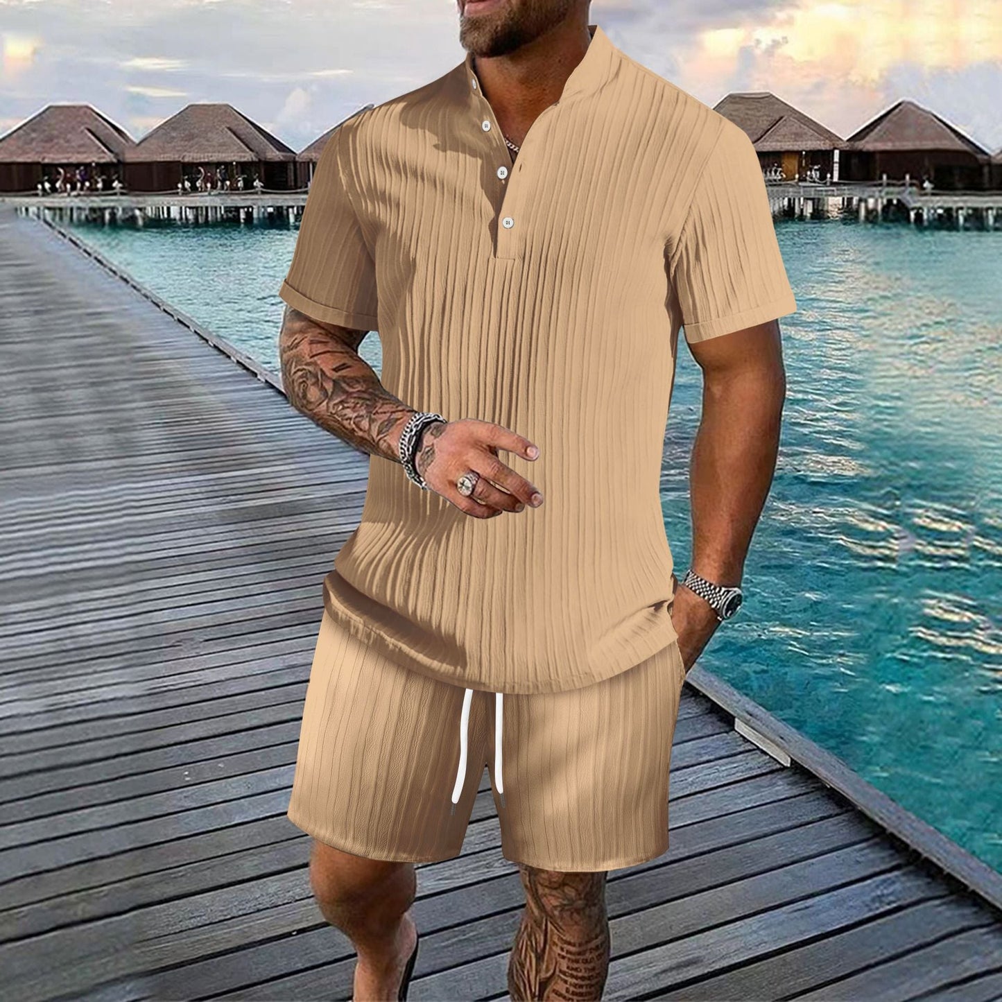 Herren Freizeitanzug Struktur Oberteil Lässige Shorts