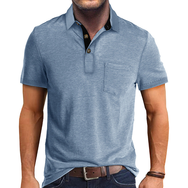 Herren Polo-Shirt Modern Kragen Brusttasche Slim Fit