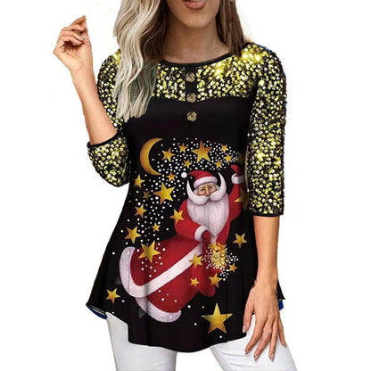 BerlinGlamour Festlicher Weihnachtsdruck: Lockerer Rundhals-Tee