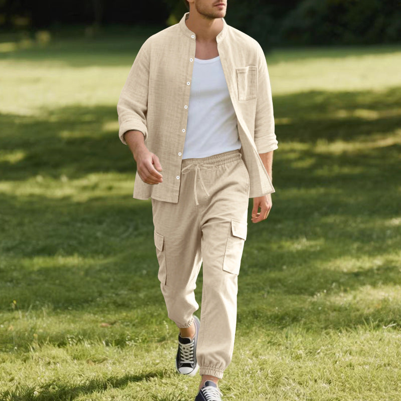 Herren Hemdjacke Bequem Baumwoll Mit Taschen