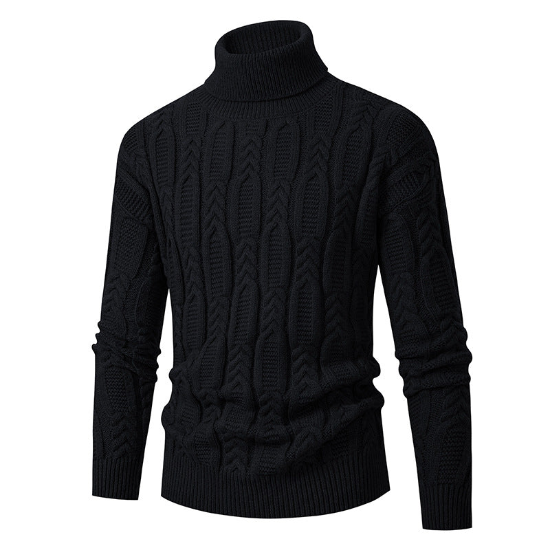 Herren Rollkragenpullover Strukturmuster Hochwertig Schwarz