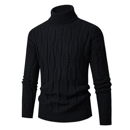 Herren Rollkragenpullover Strukturmuster Hochwertig Schwarz