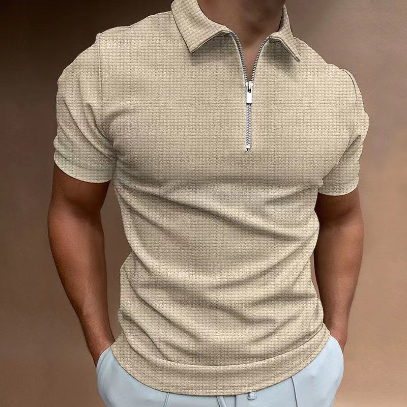 Herren Polohemd Strukturiert Reißverschluss Modern