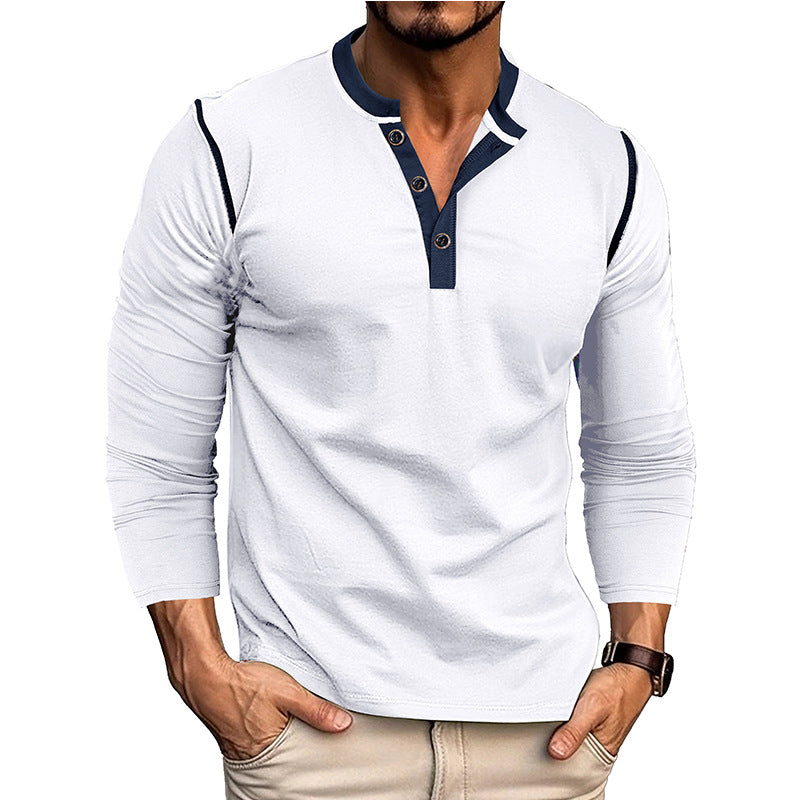 Herren Langarm-Hemd Henley-Ausschnitt Modern Slimfit