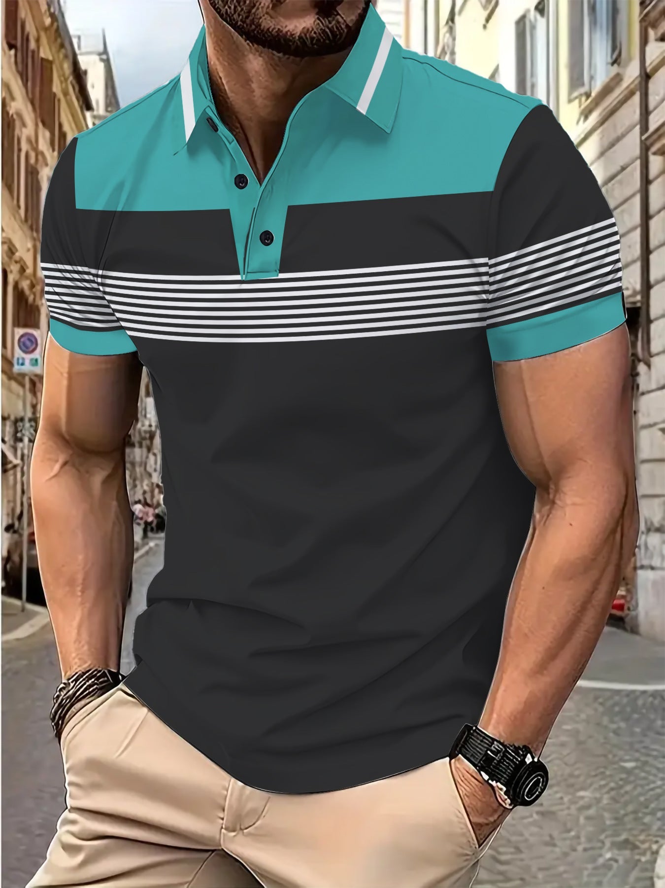 Herren Poloshirt Modern Streifen atmungsaktiv