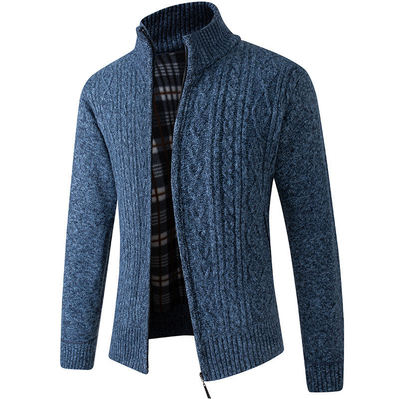 Herren Strickjacke Modern mit Kragen und Zopfmuster