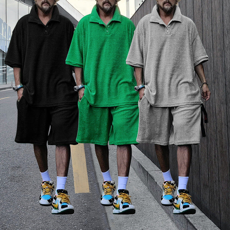 Herren Oversized T-Shirt und Shorts Set mit Knöpfen und Taschen - BerlinGlamour