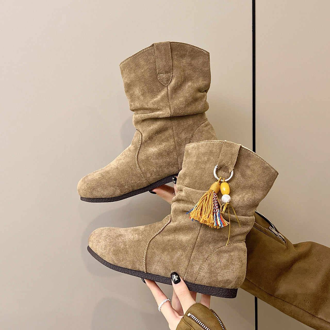Damen Winterstiefel Weiches Wildleder Bequem Schnallen