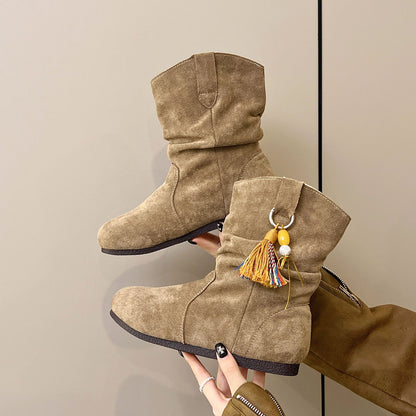 Damen Winterstiefel Weiches Wildleder Bequem Schnallen