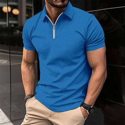 Herren Poloshirt Kurzarm mit Reißverschluss Modern Strukturiert