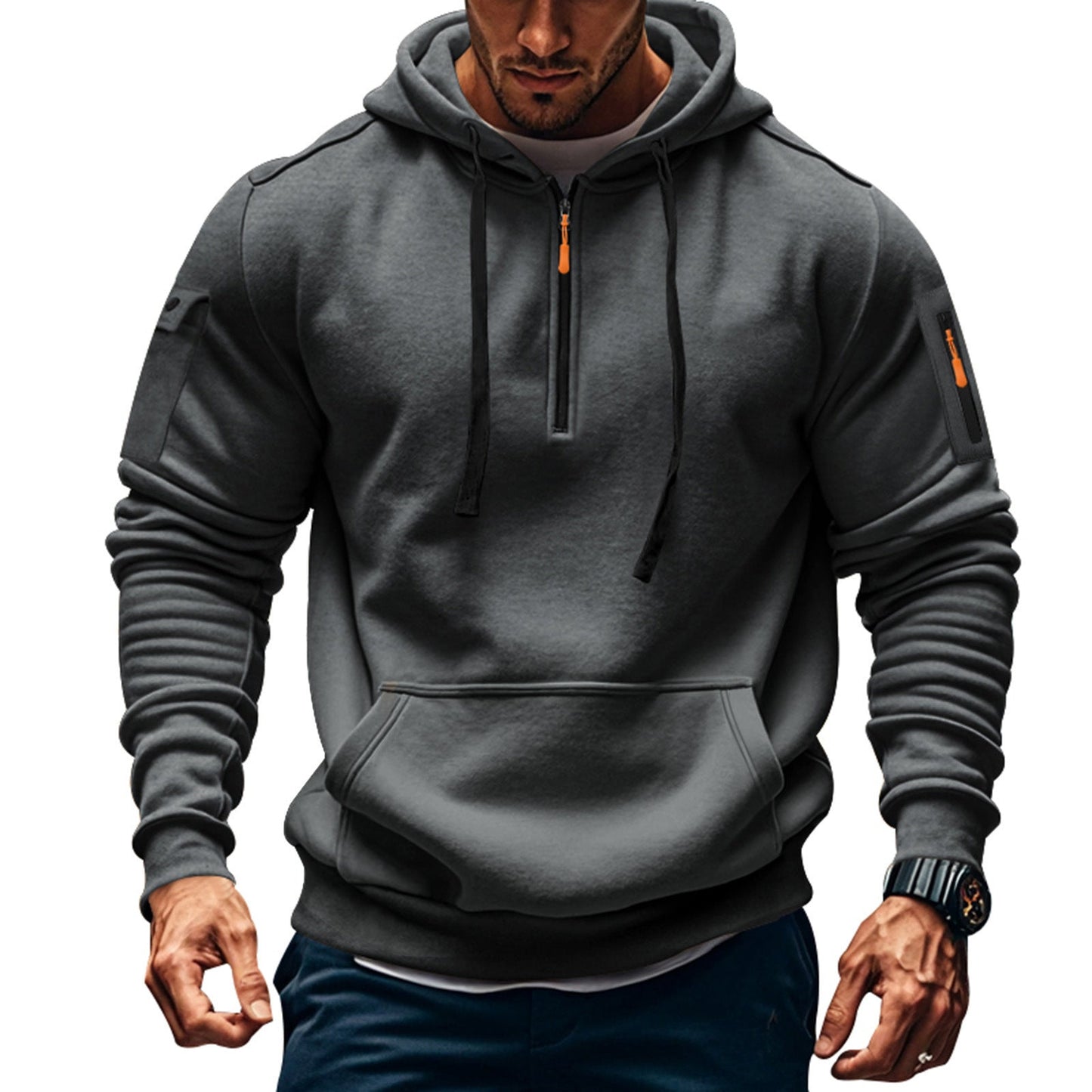 Herren Sport Hoodie Mit Reißverschluss Taschen Schwarz