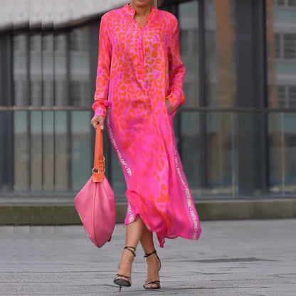 Damen Maxikleid mit Animalprint und Knopfleiste Modern