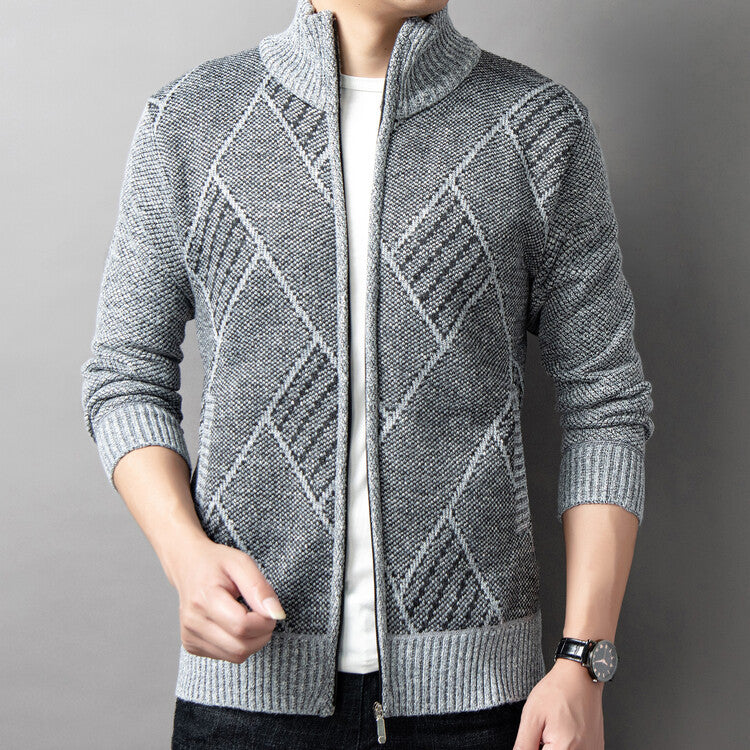 Herren Strickjacke Modern Grafik Muster Zipper - BerlinGlamour