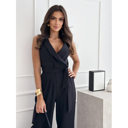 Eleganter Damen Jumpsuit Wickeloptik Taillengürtel Damenanzug