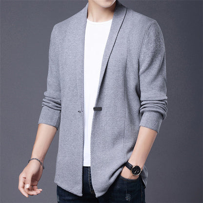 Herren Strickjacke Langarm Modern Schalkragen Asymmetrisch - BerlinGlamour