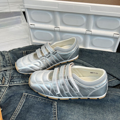 Damen Sneaker Sportlich Glänzend Mit Klettverschluss