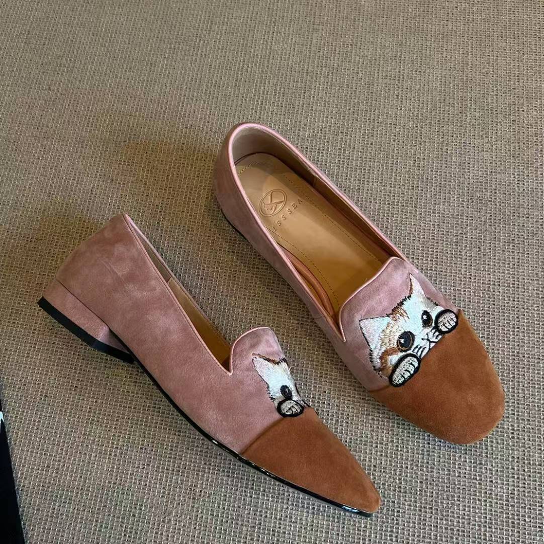 Damen Loafers Weich Wildleder Katzenmuster Schuhe Bequem