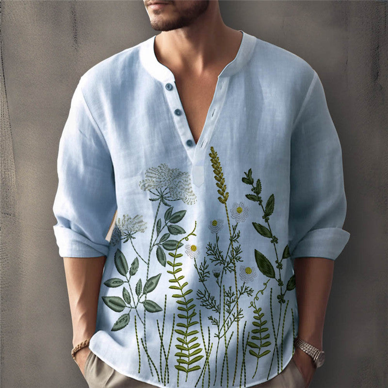 Herren Leinenhemd mit Stickerei Elegant Sommer
