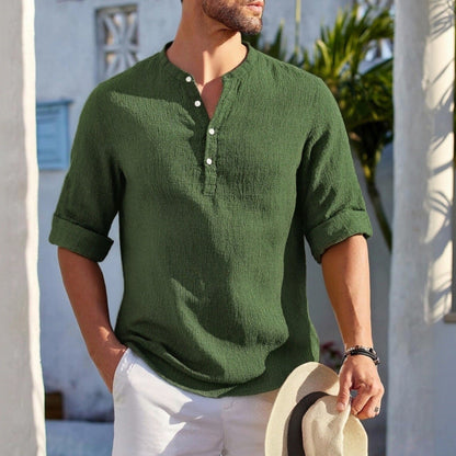 Herren Leinenhemd mit Mandarin-Kragen Elegantes Sommerhemd - BerlinGlamour