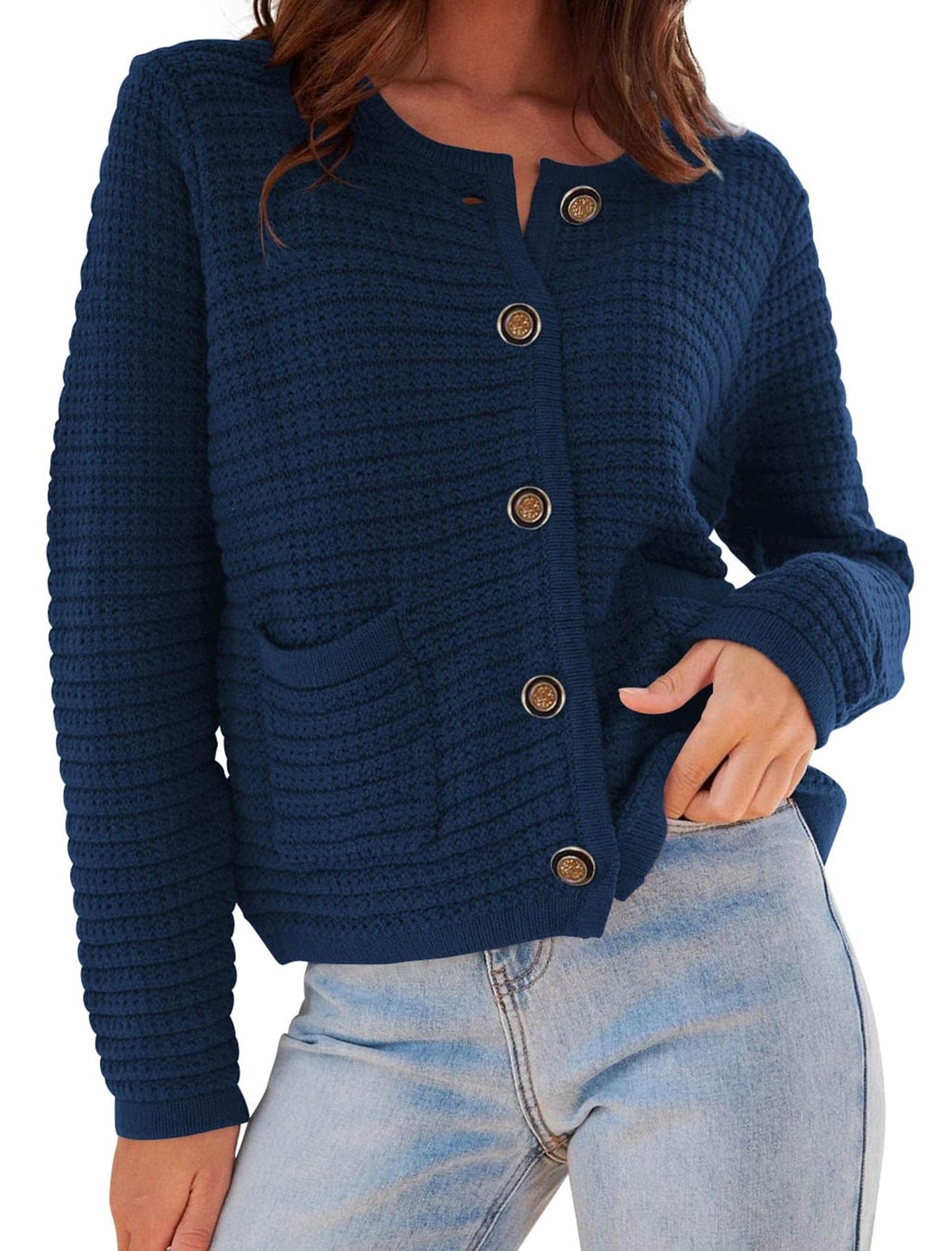 Damen Cardigan Modern Rippmuster Elegante Knöpfe