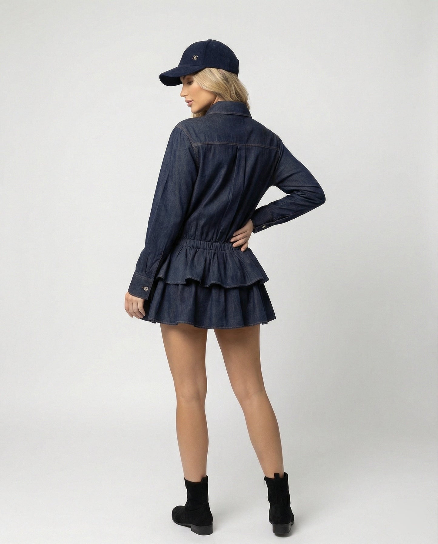 Retro Minirock Hemdkleid Denim mit Rüschen