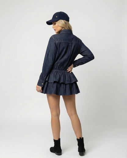 Retro Minirock Hemdkleid Denim mit Rüschen