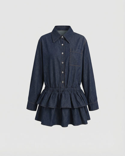 Retro Minirock Hemdkleid Denim mit Rüschen