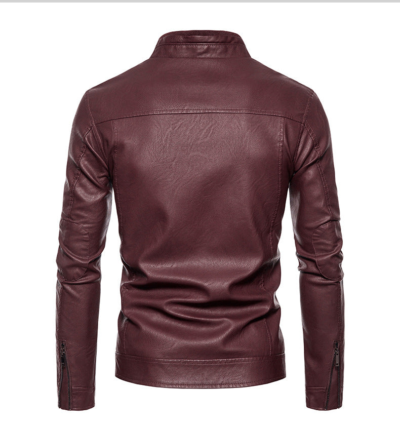 Lederjacke Herren Modern Stehkragen Reißverschluss Taschen