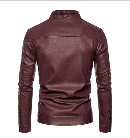 Lederjacke Herren Modern Stehkragen Reißverschluss Taschen