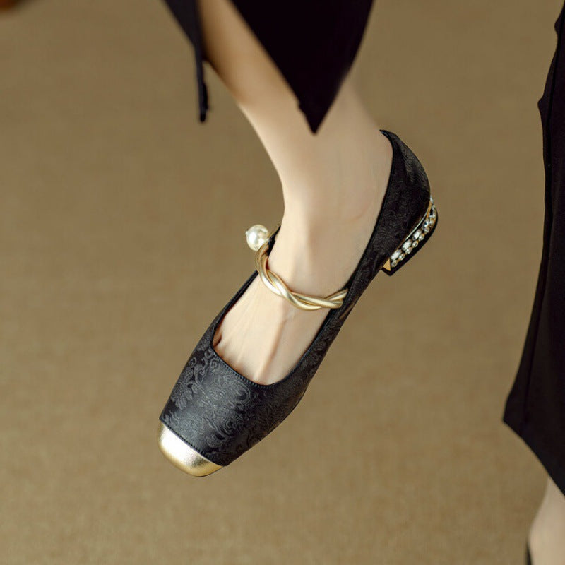 Elegante Damen Ballerinas mit Perlen Schmuck