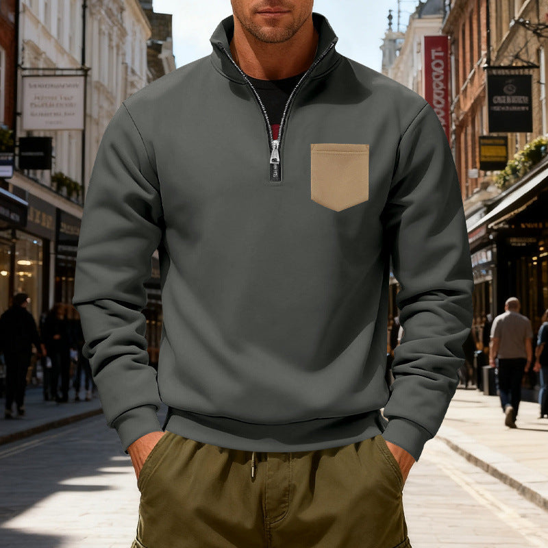 Moderner Herren Sweatshirt mit Reißverschluss und Tasche