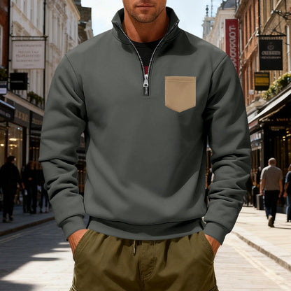 Moderner Herren Sweatshirt mit Reißverschluss und Tasche