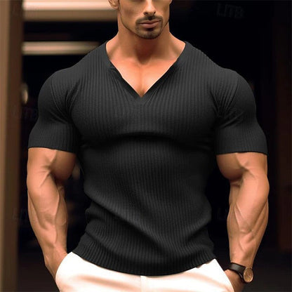 Herren T-Shirt V-Ausschnitt Slim Fit atmungsaktiv