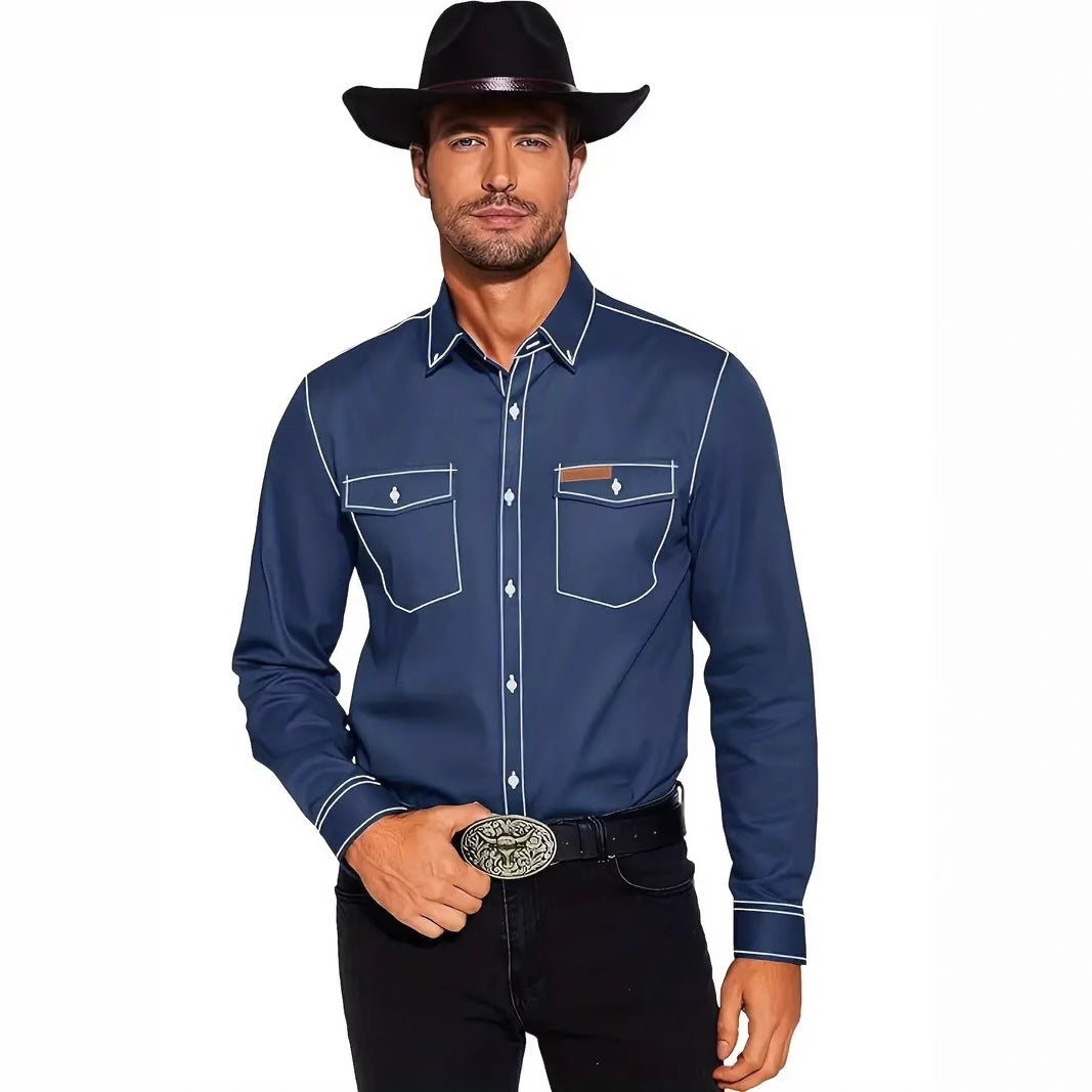 Herren Westernhemd Modern mit Kontrastnähten und Brusttasche