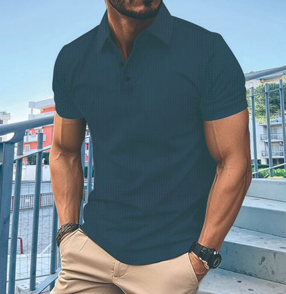 Herren T-Shirt Kurzarm Modern mit Knöpfen und Struktur