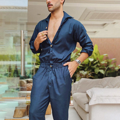 Herren Jumpsuit Elegant Modern mit Knopfleiste und Taillengurt