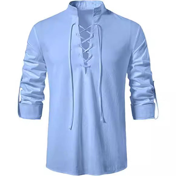 Herren Langarmshirt Modisch Schnürung Slimfit