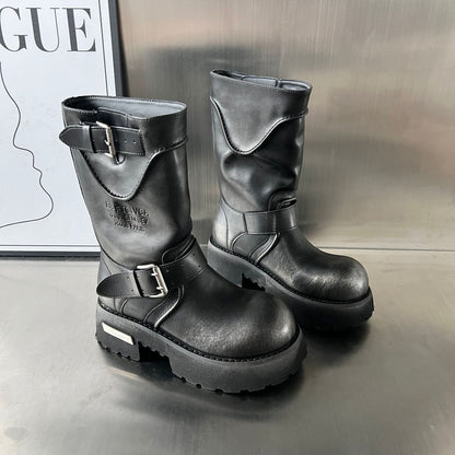 Damen Stiefel Robust Modisch mit Hoher Sohle Schuhe